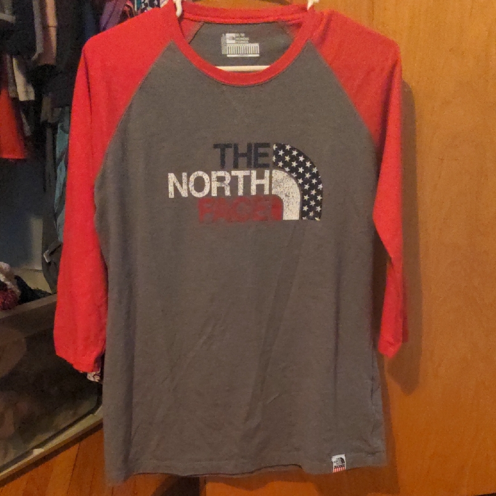 The North Face Red and Gray Raglan Tee